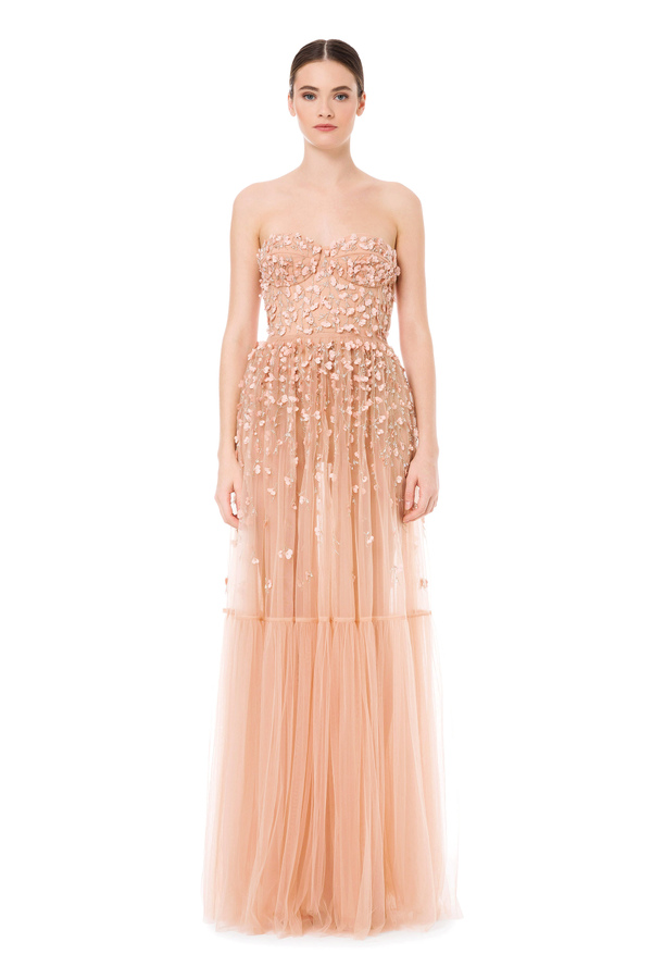 Red Carpet dress with micro flower embroidery - Elisabetta Franchi® Outlet
