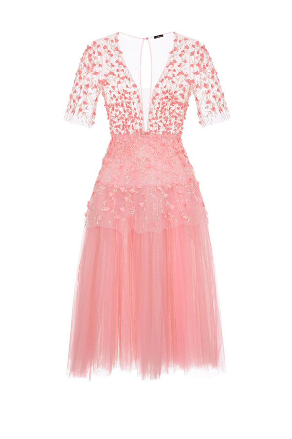 Mini vestido de tul bordado con micro flores - Elisabetta Franchi® Outlet