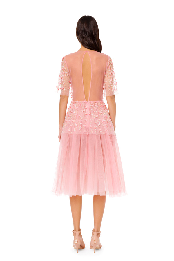 Mini dress in tulle fabric with micro flower embroidery - Elisabetta Franchi® Outlet