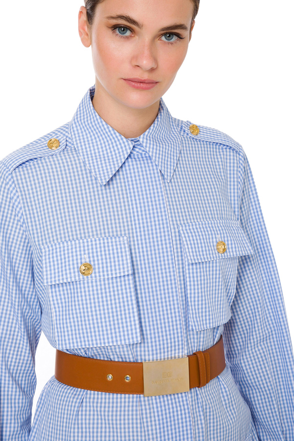 Elisabetta Franchi maxi vichy blouse with belt - Elisabetta Franchi® Outlet