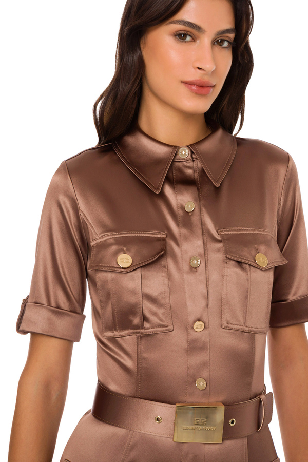 Shirt-dress in satin fabric - Elisabetta Franchi® Outlet