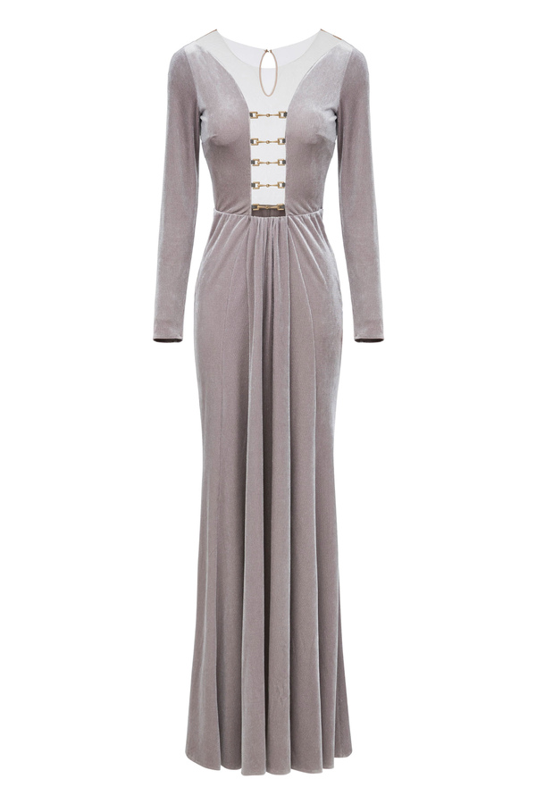Red Carpet dress made of lurex velvet fabric with accessory - Elisabetta Franchi® Outlet