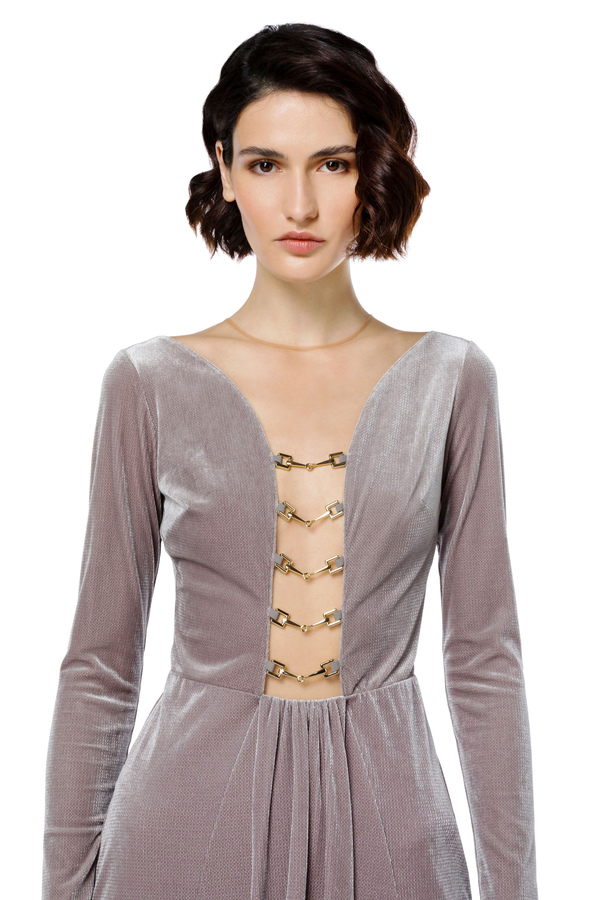 Red Carpet dress made of lurex velvet fabric with accessory - Elisabetta Franchi® Outlet