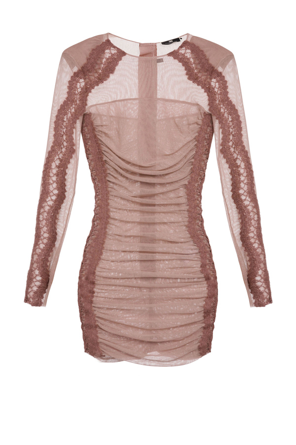 Mini dress in draped tulle with lace - Elisabetta Franchi® Outlet