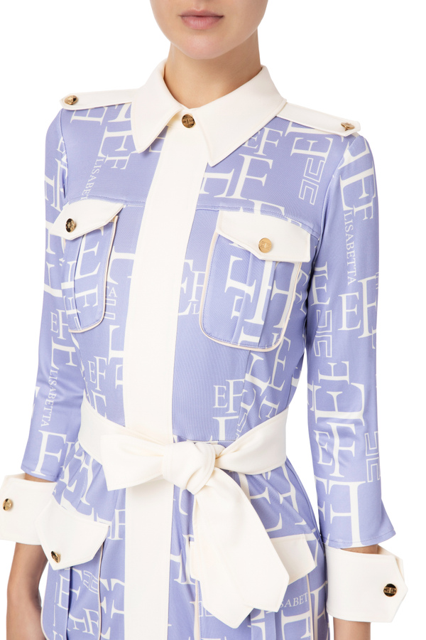 Shirt dress with printed lettering - Elisabetta Franchi® Outlet