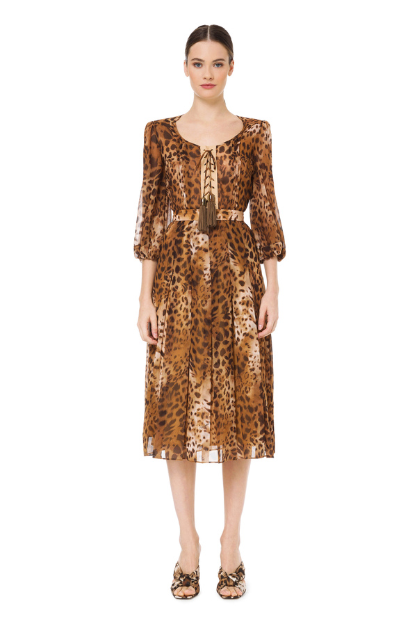 Dress in georgette fabric with spotted print - Elisabetta Franchi® Outlet