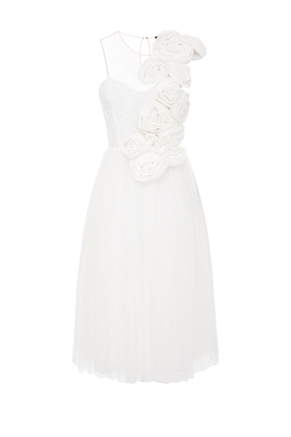 Midi dress with burnout roses - Elisabetta Franchi® Outlet
