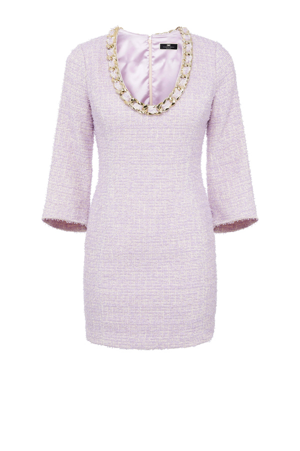 Tweed sheath dress with chain neckline - Elisabetta Franchi® Outlet