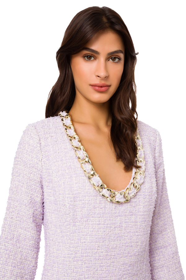 Tweed sheath dress with chain neckline - Elisabetta Franchi® Outlet