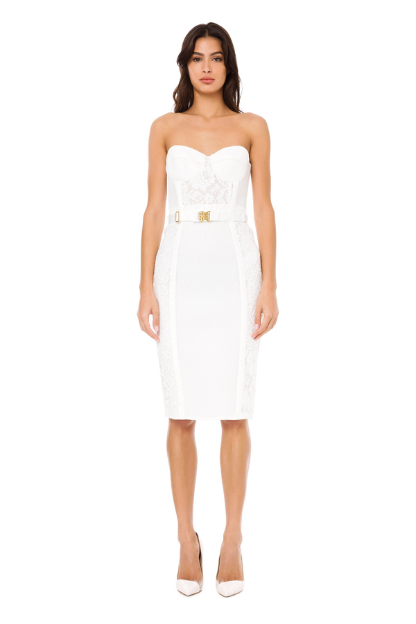 Sheath dress with sweetheart neckline and lace - Elisabetta Franchi® Outlet
