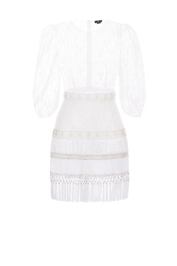 Dress with embroidery and fringes - Elisabetta Franchi® Outlet