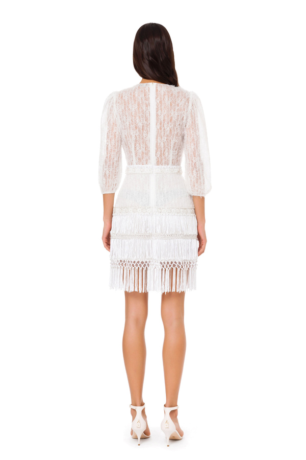 Dress with embroidery and fringes - Elisabetta Franchi® Outlet