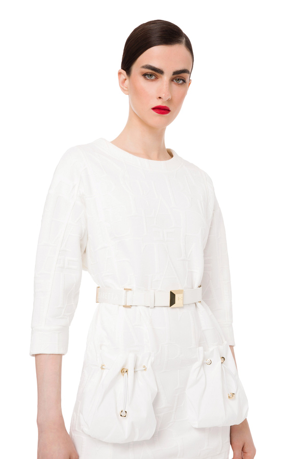 Jacquard fleece dress with lettering pattern - Elisabetta Franchi® Outlet