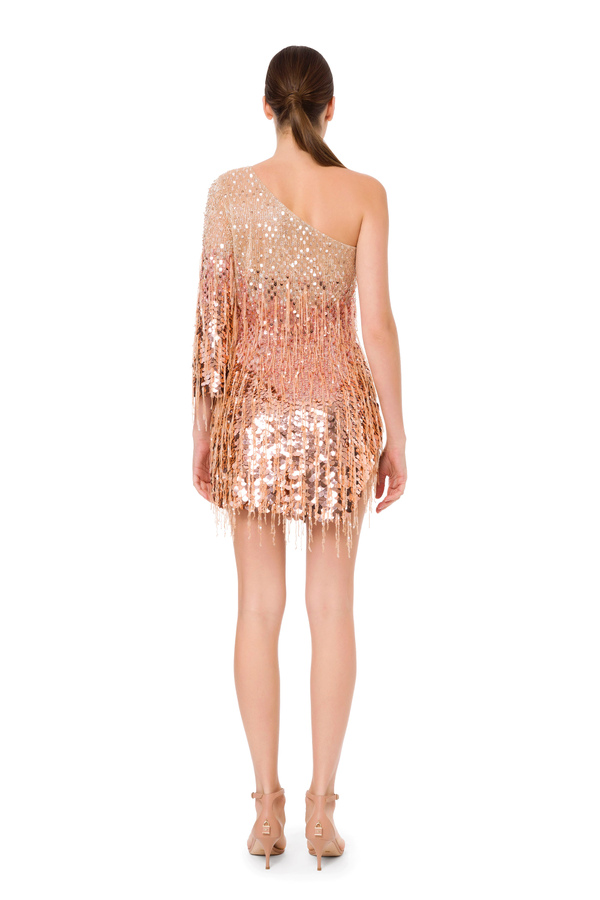 Embroidered full sequin dress with fringes - Elisabetta Franchi® Outlet