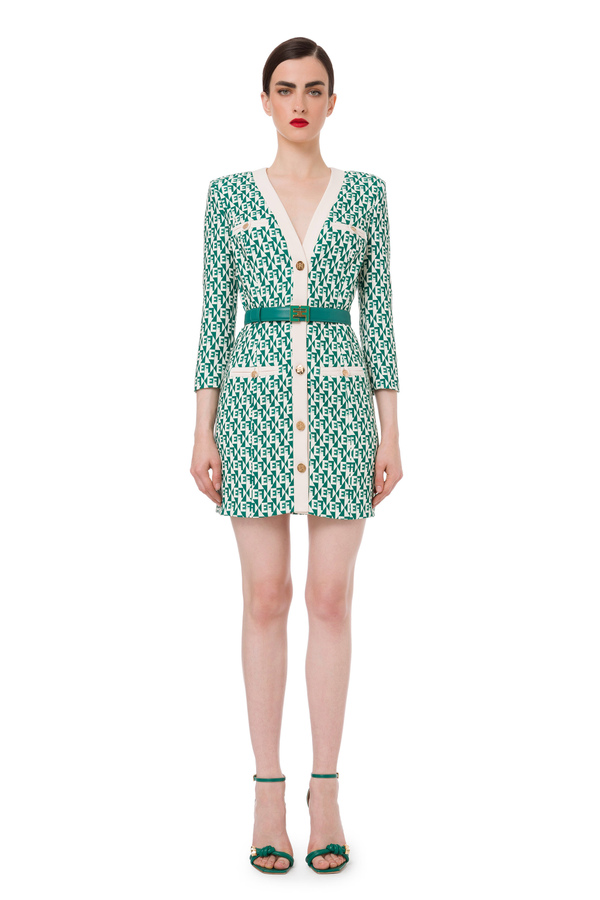 Dress in stretch crêpe fabric with diamond pattern - Elisabetta Franchi® Outlet