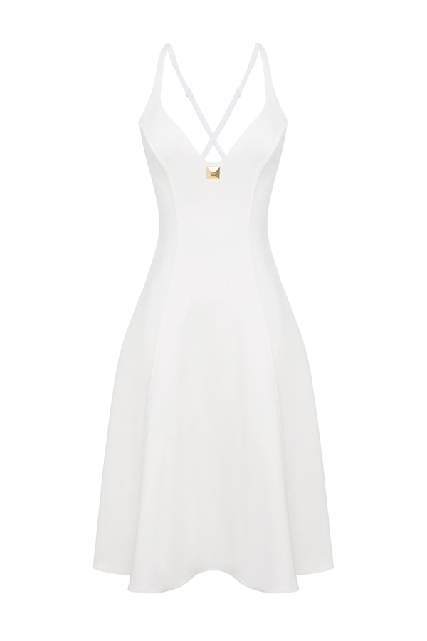 Midi dress in crêpe fabric, crossed at the back - Elisabetta Franchi® Outlet