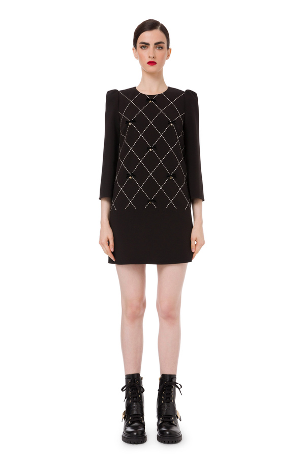 Diamond patterned crew neck dress with charms - Elisabetta Franchi® Outlet