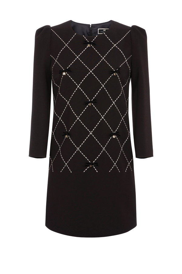 Diamond patterned crew neck dress with charms - Elisabetta Franchi® Outlet