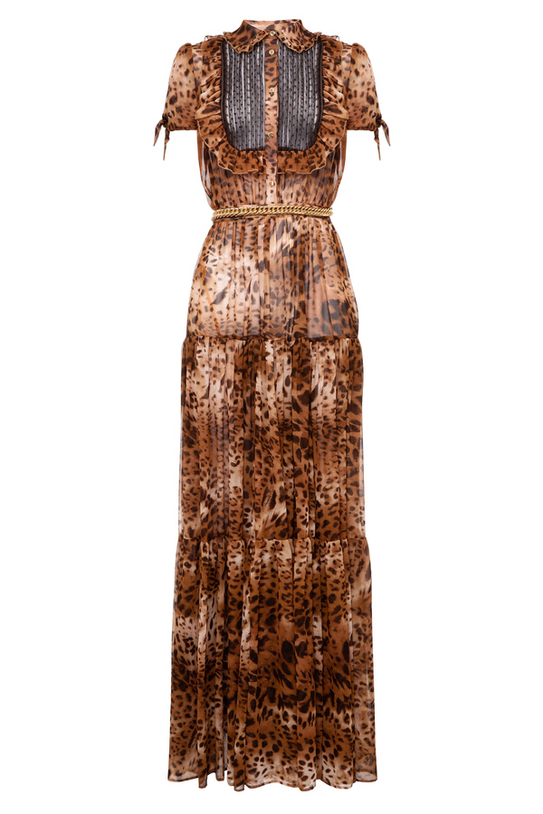 Red Carpet dress with spotted print and gold belt - Elisabetta Franchi® Outlet