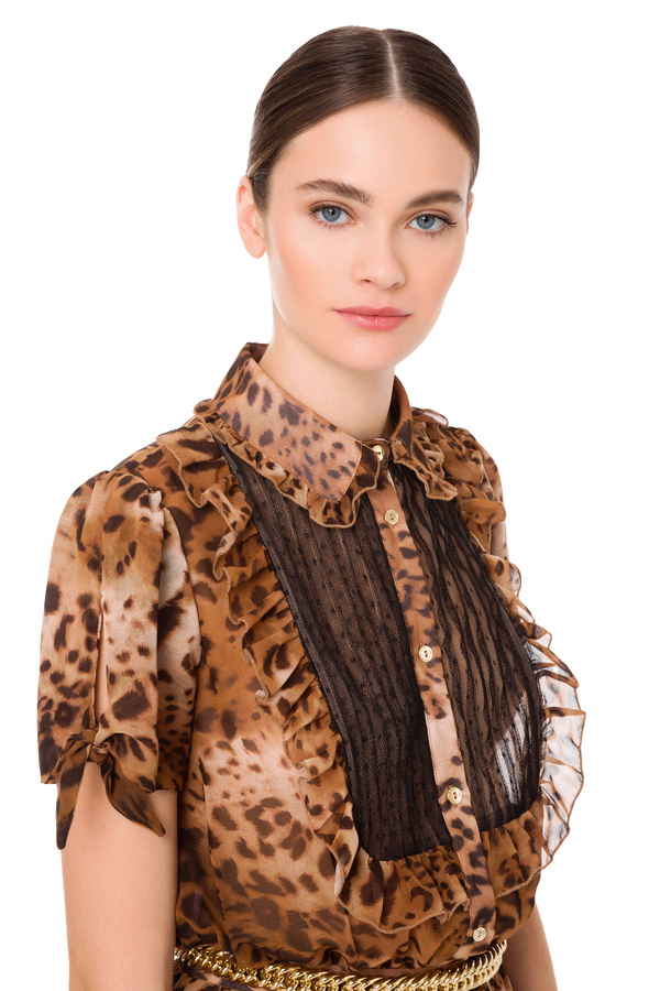 Red Carpet dress with spotted print and gold belt - Elisabetta Franchi® Outlet