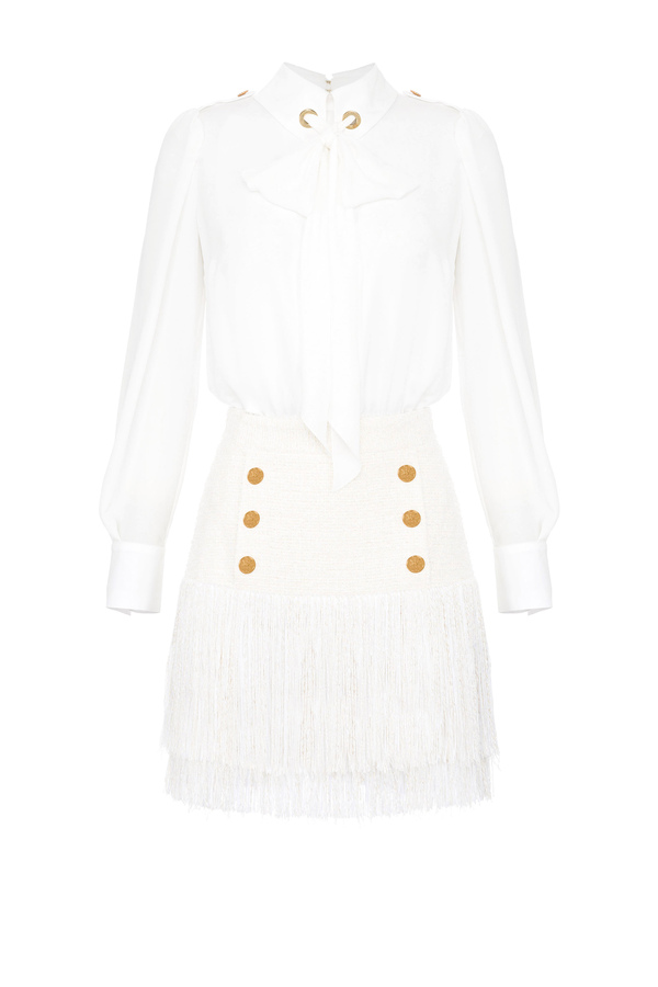 Separable dress with shirt and fringed skirt - Elisabetta Franchi® Outlet