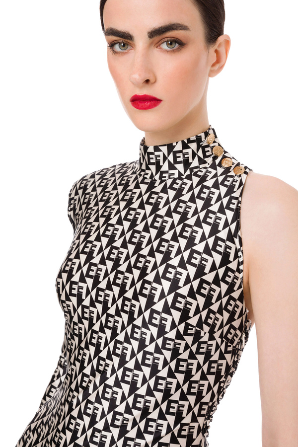 Mini-robe avec imprimé losanges à épaule asymétrique - Elisabetta Franchi® Outlet