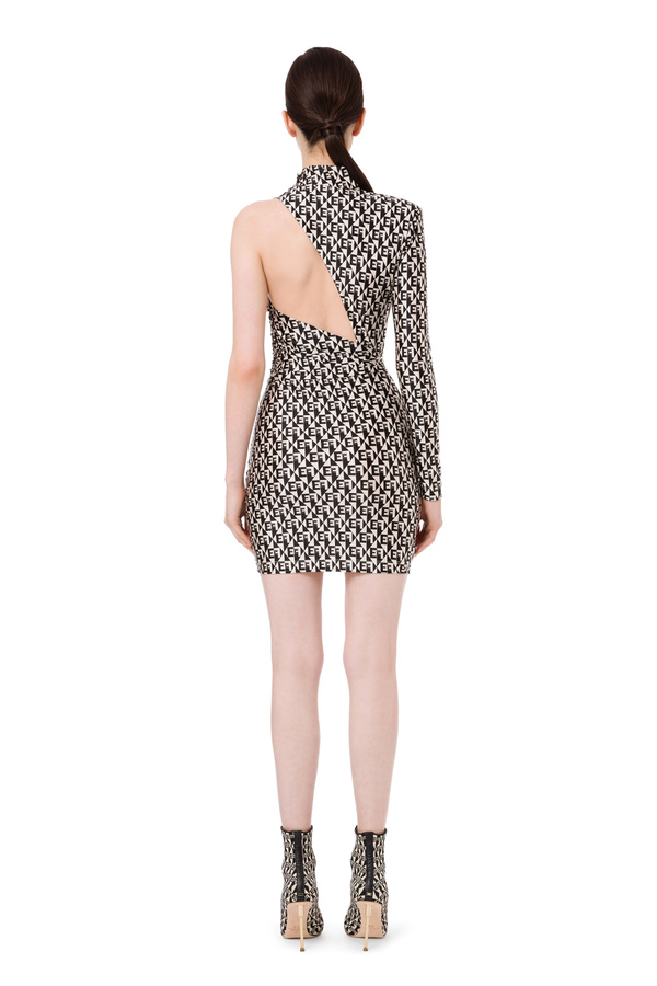 Mini vestido con estampado de rombos y hombro descubierto - Elisabetta Franchi® Outlet