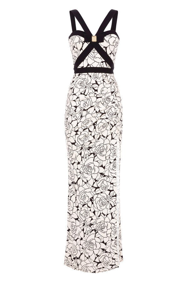 Red Carpet mermaid-style dress with rose print - Elisabetta Franchi® Outlet