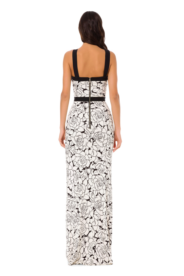 Red Carpet mermaid-style dress with rose print - Elisabetta Franchi® Outlet