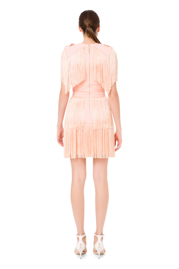 Mini dress with V-neck and fringes - Elisabetta Franchi® Outlet