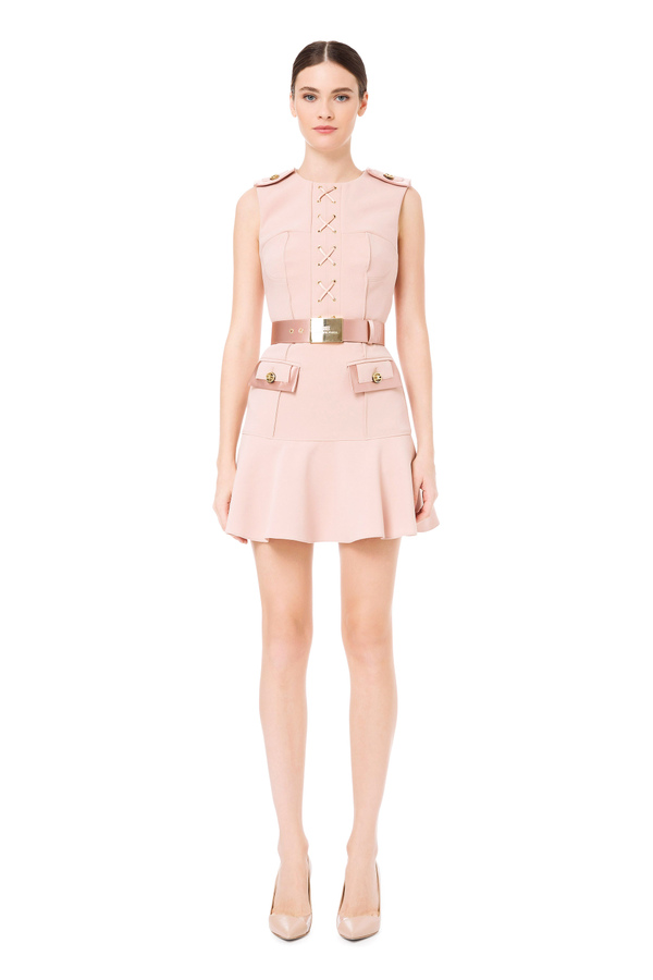 Short sleeveless dress with satin details - Elisabetta Franchi® Outlet
