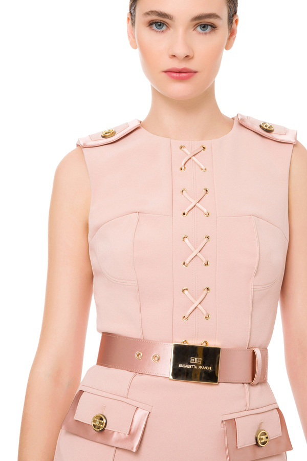 Short sleeveless dress with satin details - Elisabetta Franchi® Outlet
