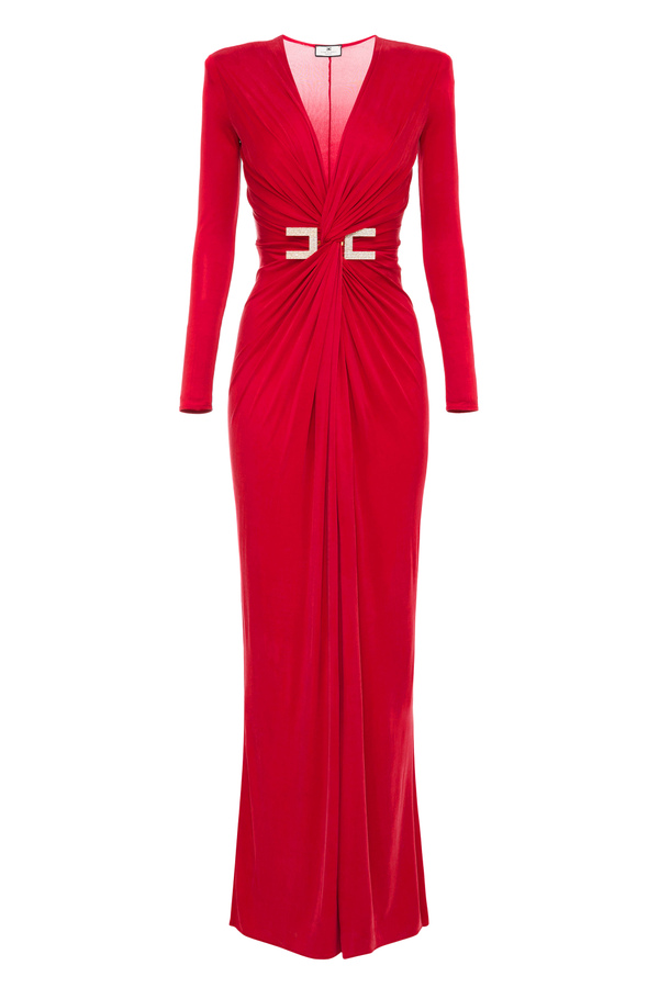 Red Carpet-Kleid mit langen Ärmeln und Maxi-C aus Strass - Elisabetta Franchi® Outlet