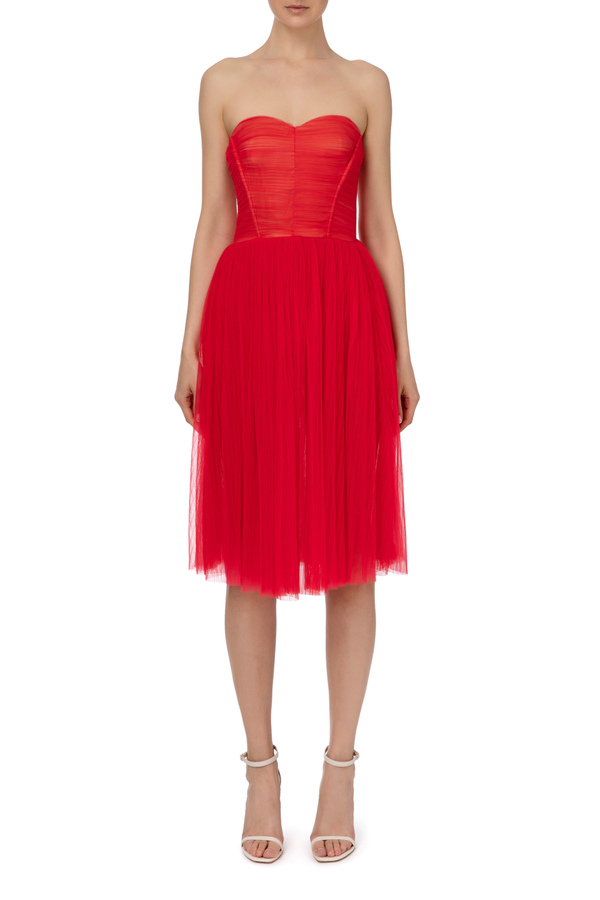 Tulle mini dress with sweetheart neckline - Elisabetta Franchi® Outlet