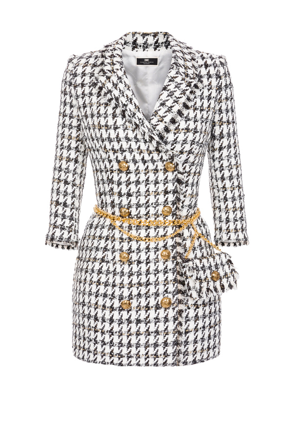 Frayed tweed coat dress with belt bag - Elisabetta Franchi® Outlet