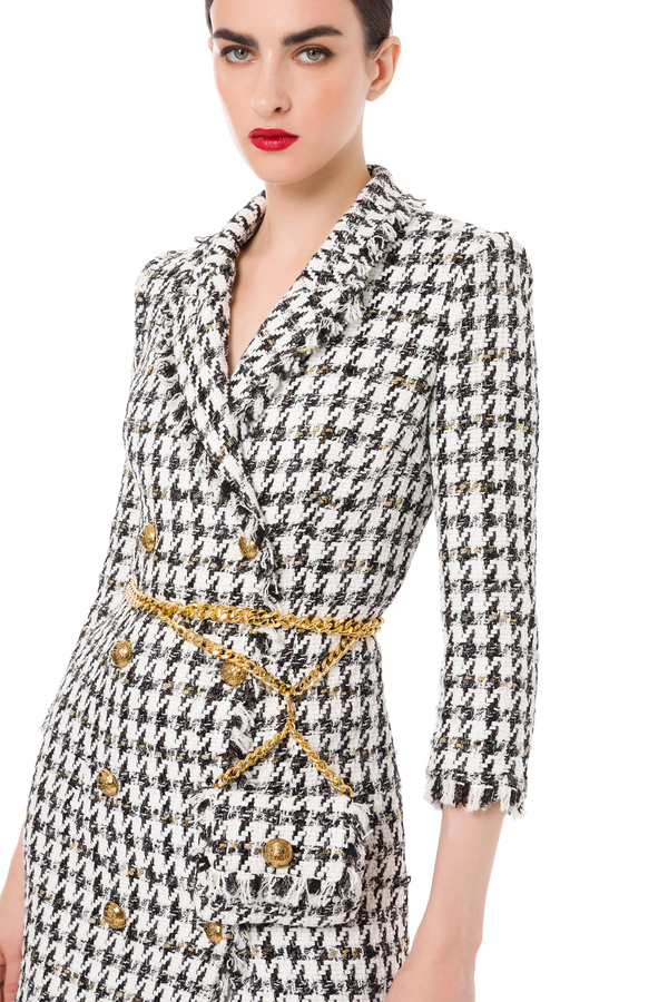 Mantelkleid aus ausgefranstem Tweed mit Gürteltasche - Elisabetta Franchi® Outlet