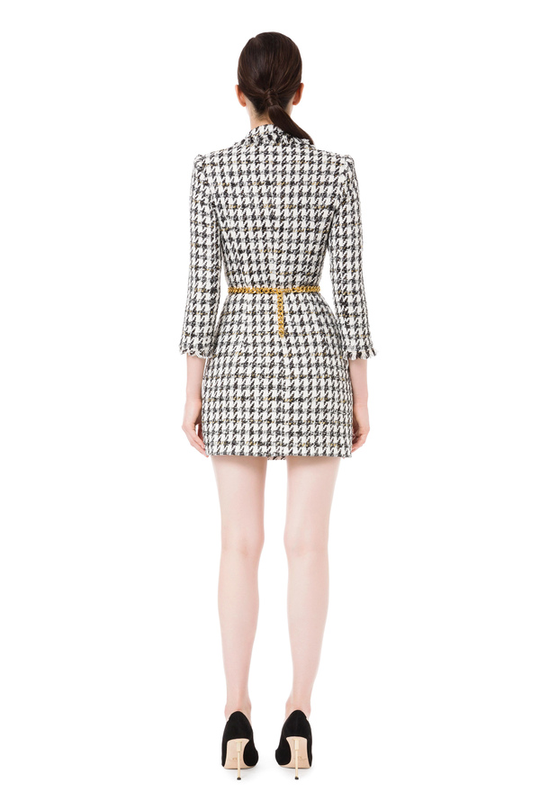 Mantelkleid aus ausgefranstem Tweed mit Gürteltasche - Elisabetta Franchi® Outlet