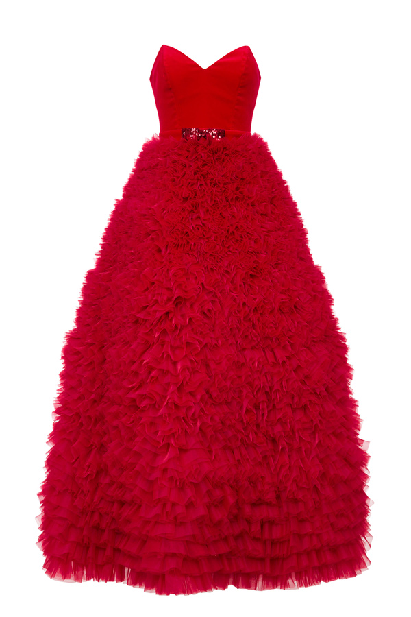 Red Carpet-Kleid mit Tüllrüschen - Elisabetta Franchi® Outlet