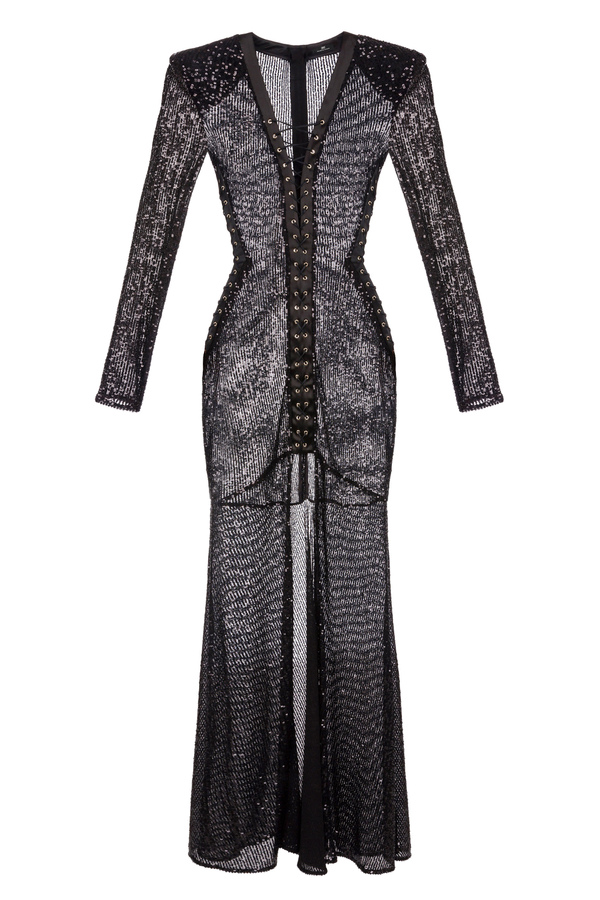 Red Carpet full sequins dress with lacing - Elisabetta Franchi® Outlet