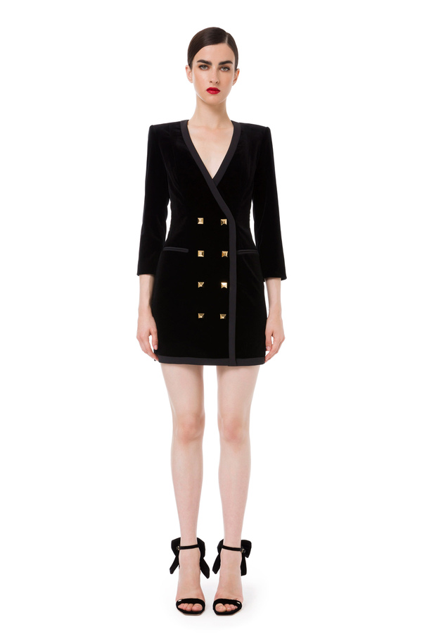 Coat dress with velvet piping and studs - Elisabetta Franchi® Outlet