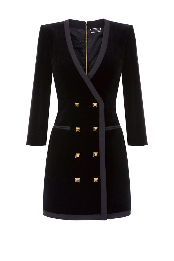 Coat dress with velvet piping and studs - Elisabetta Franchi® Outlet