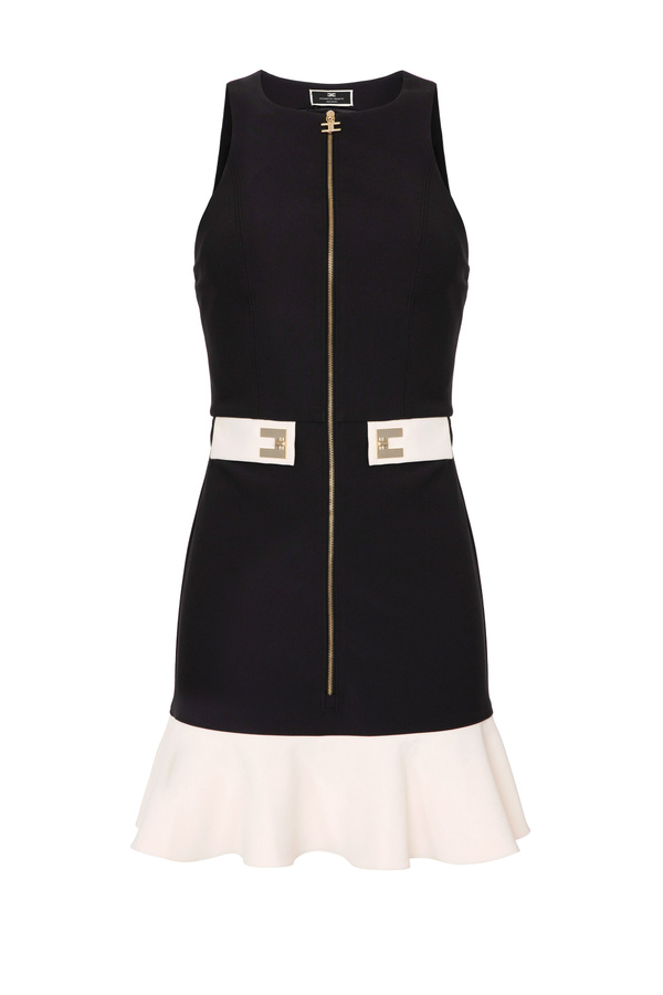 Dress with flounce and turn lock plaques - Elisabetta Franchi® Outlet