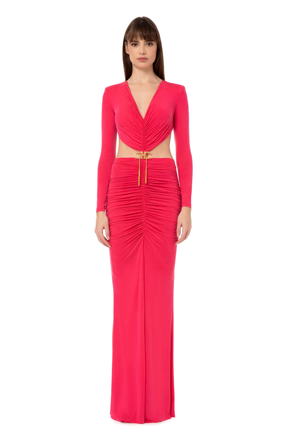 Red carpet dress in jersey with logo - Elisabetta Franchi® Outlet