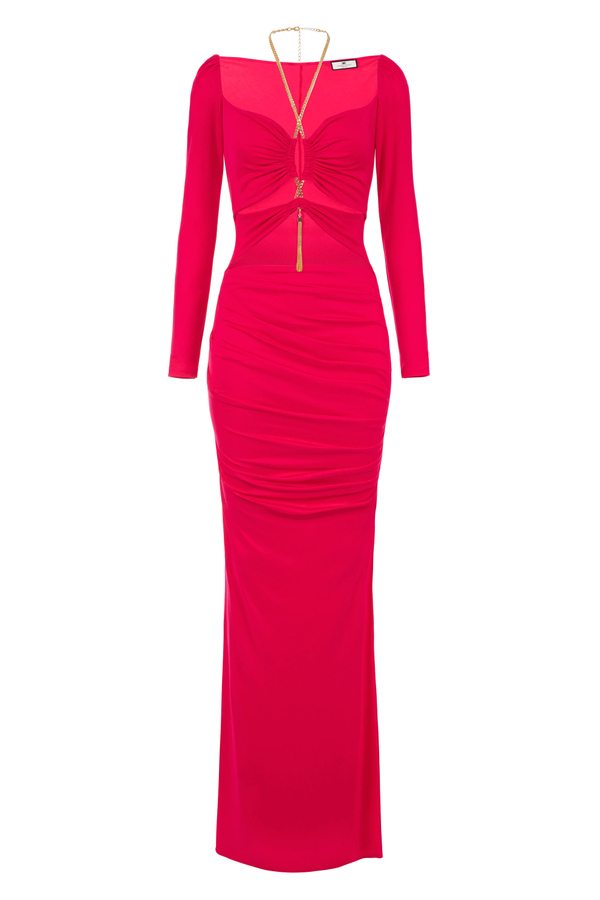 Red carpet dress in jersey with interlaced chain - Elisabetta Franchi® Outlet