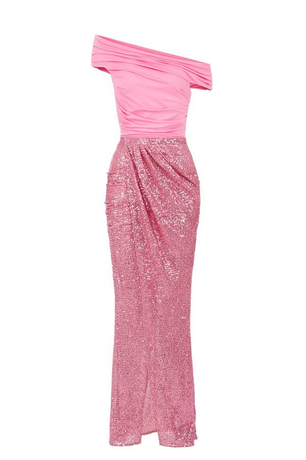 Red carpet dress with jersey top and sequin skirt - Elisabetta Franchi® Outlet