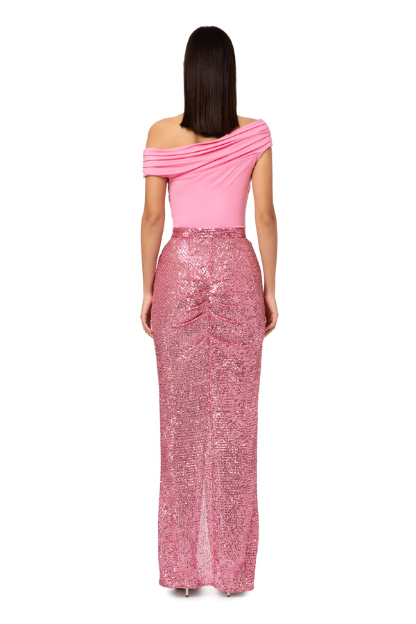 Red carpet dress with jersey top and sequin skirt - Elisabetta Franchi® Outlet