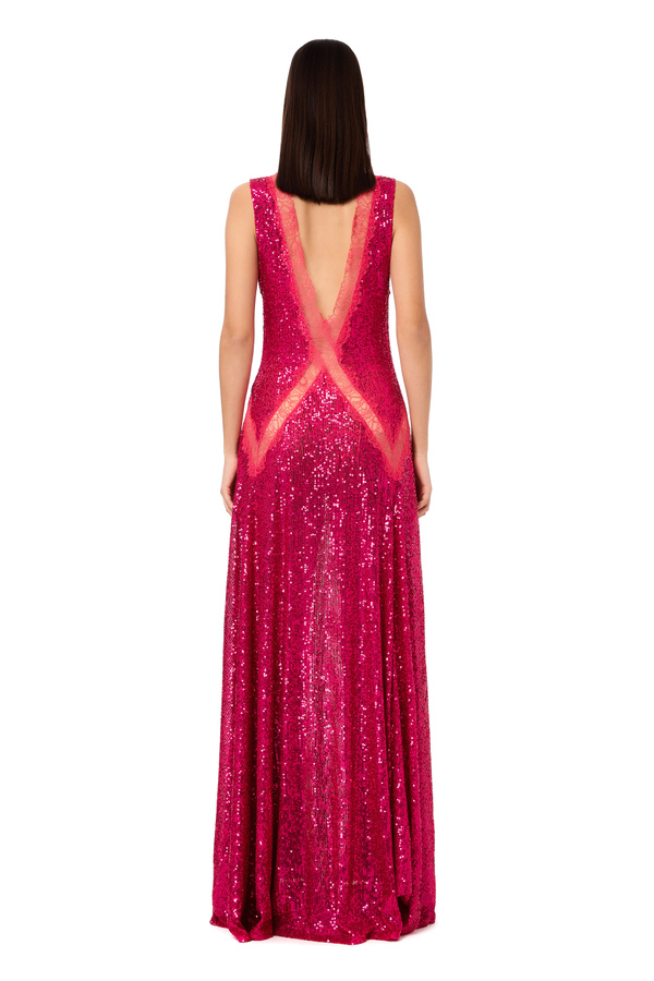 Vestido Red Carpet con aplicaciones de encaje y tejido de lentejuelas - Elisabetta Franchi® Outlet