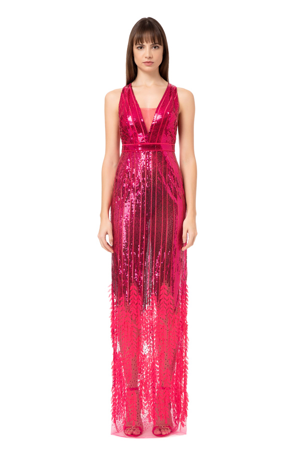 Red Carpet-Kleid aus Pailletten mit Blättern - Elisabetta Franchi® Outlet