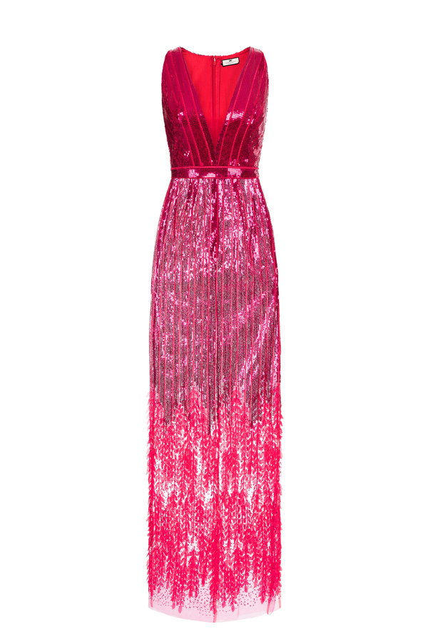 Red carpet dress in sequins with leaves - Elisabetta Franchi® Outlet
