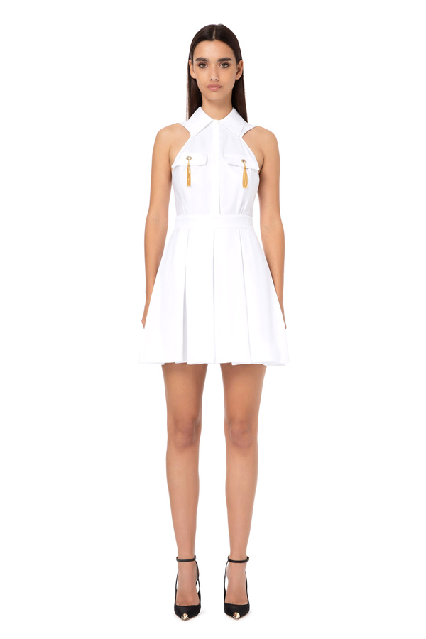 Ärmelloses, kurzes Kleid aus Baumwolle mit Chevron-Bindung - Elisabetta Franchi® Outlet